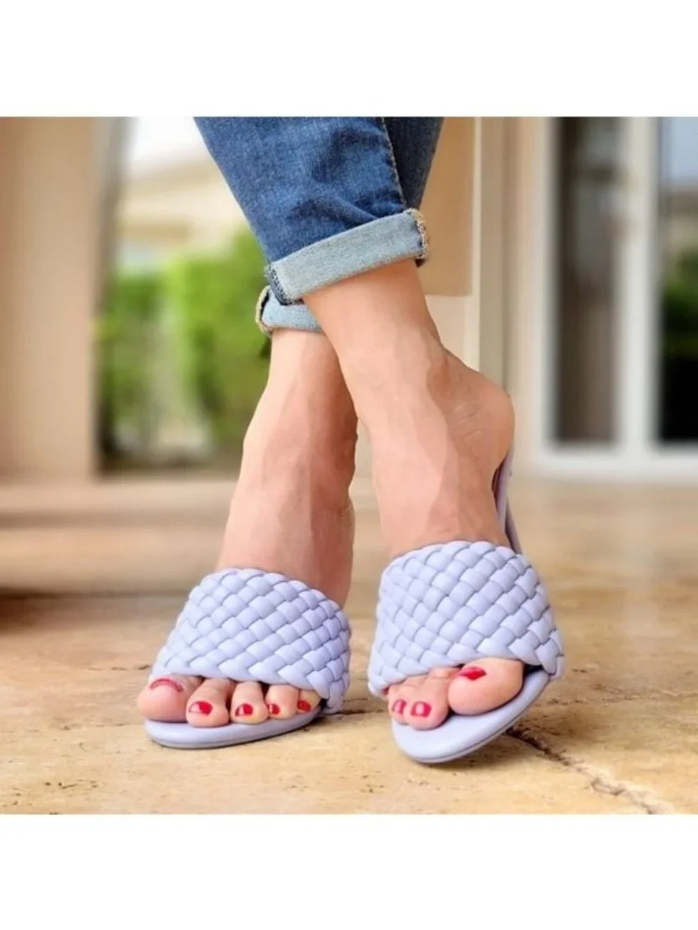 Periwinkle Slip On Mule Sandals Women's High Heel Shoes